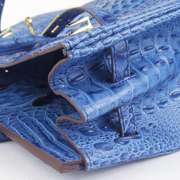 High Quality Fake Hermes Birkin 35CM Crocodile Head Veins Leather Bag Dark Blue 6089